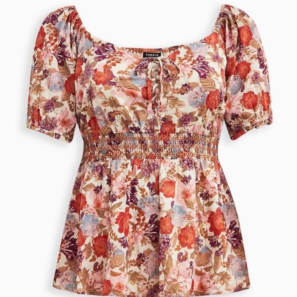 Torrid Georgette Eyelet Smocked Waist Puff Sleeve Top Plus Size 1